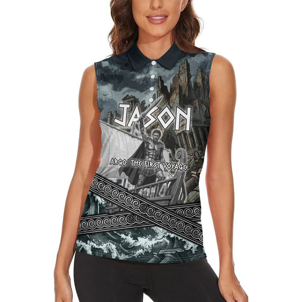 Jason Argo The First Voyage Women Sleeveless Polo Shirt Ancient Greek Mythology Heroic Warrior Dragon Battle