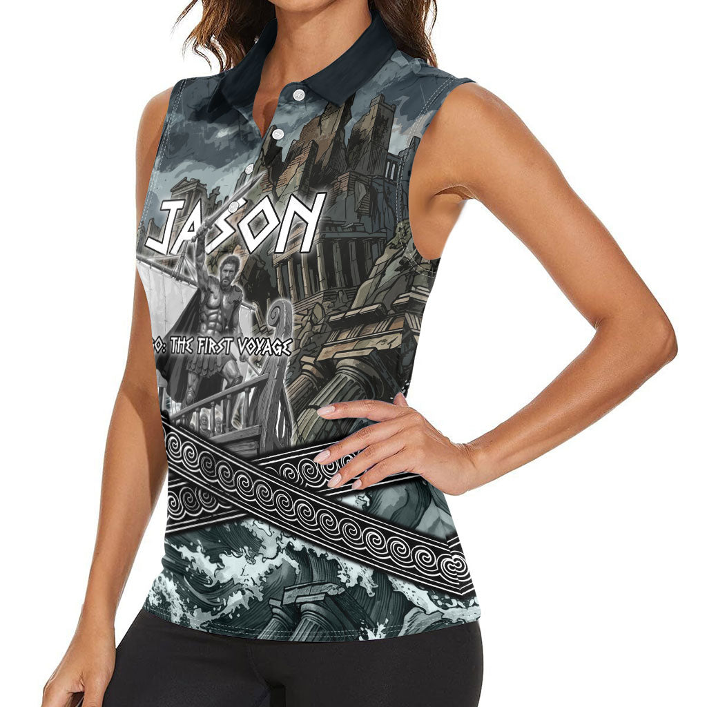 Jason Argo The First Voyage Women Sleeveless Polo Shirt Ancient Greek Mythology Heroic Warrior Dragon Battle