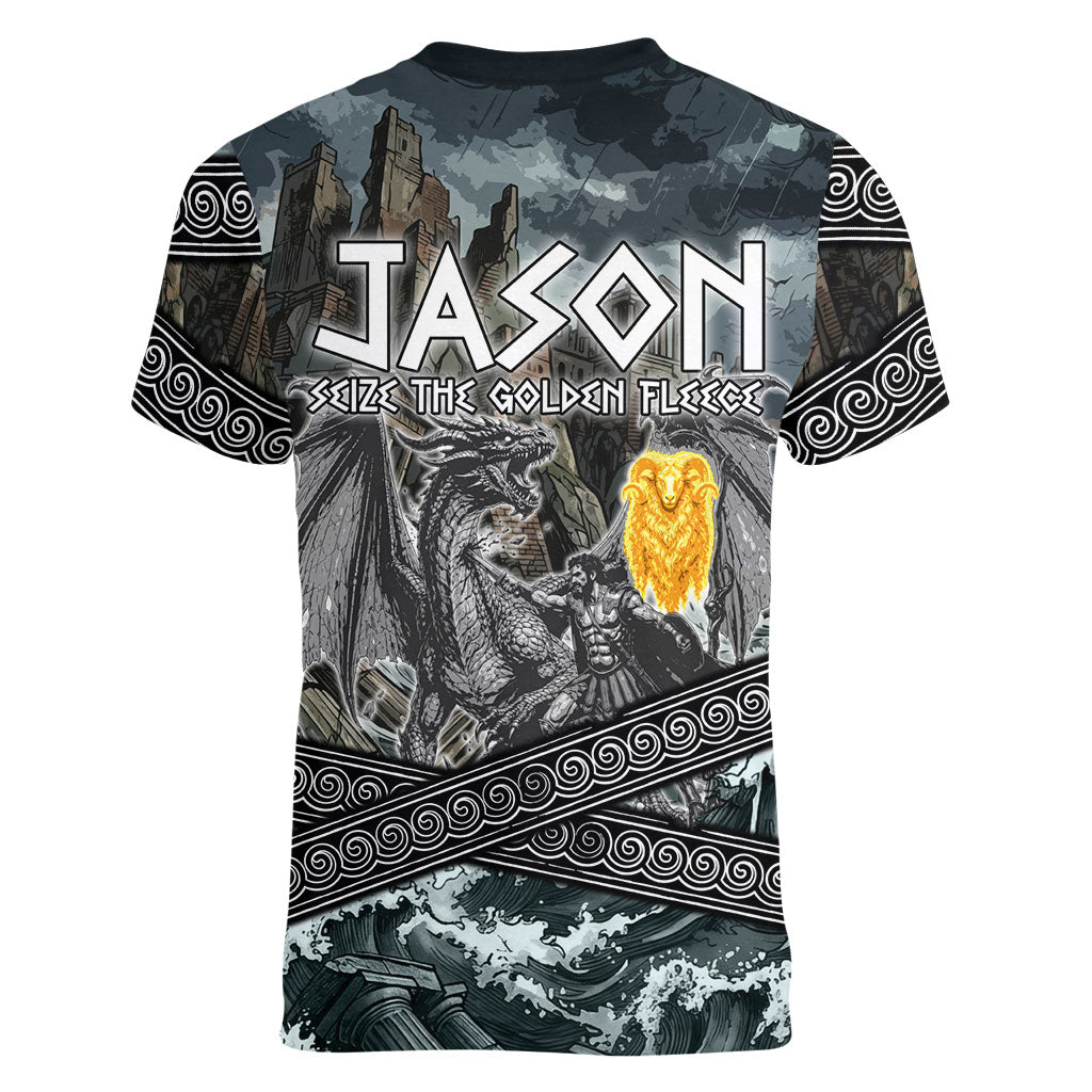 Jason Argo The First Voyage Women V-Neck T-Shirt Ancient Greek Mythology Heroic Warrior Dragon Battle