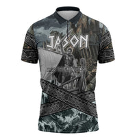 Jason Argo The First Voyage Zipper Polo Shirt Ancient Greek Mythology Heroic Warrior Dragon Battle
