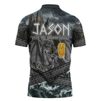 Jason Argo The First Voyage Zipper Polo Shirt Ancient Greek Mythology Heroic Warrior Dragon Battle