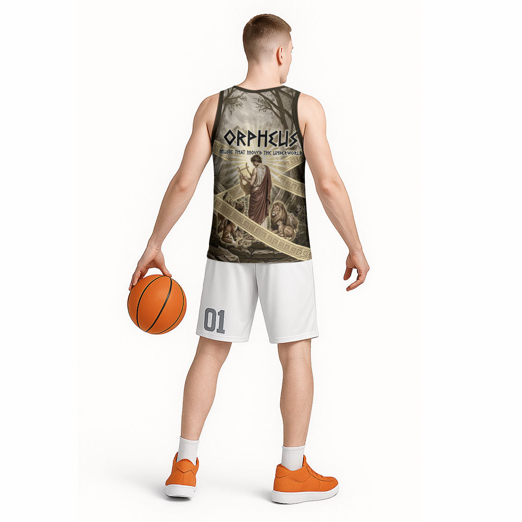 Orpheus Greek Mythology Lyre Musician Basketball Jersey Vintage Ancient Greek Meander Classical Statue