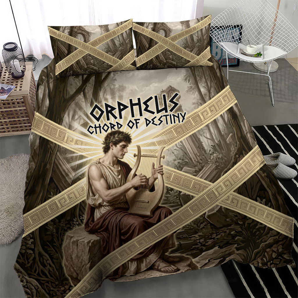 Orpheus Greek Mythology Lyre Musician Bedding Set Vintage Ancient Greek Meander Classical Statue