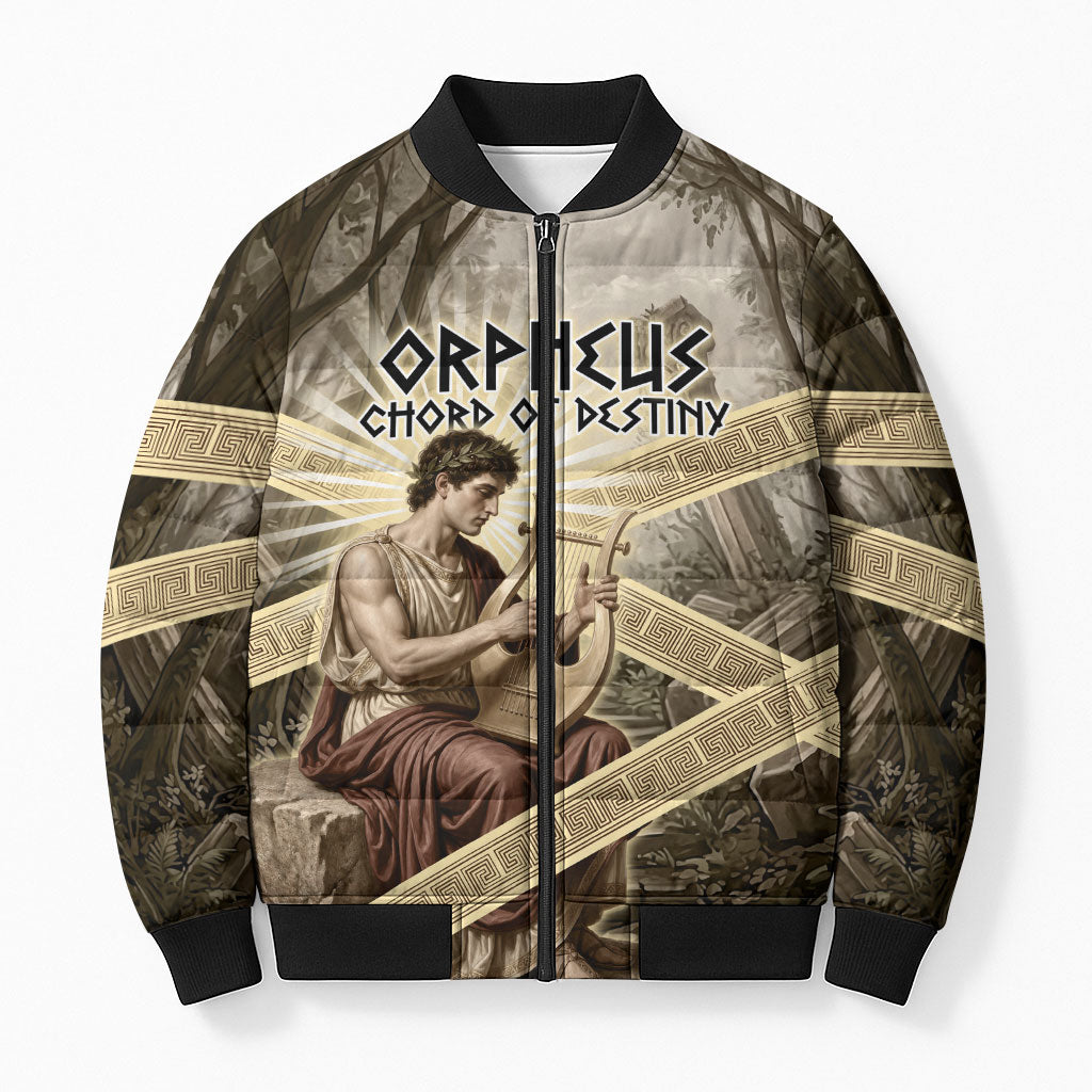 Orpheus Greek Mythology Lyre Musician Bomber Puffer Jacket Vintage Ancient Greek Meander Classical Statue