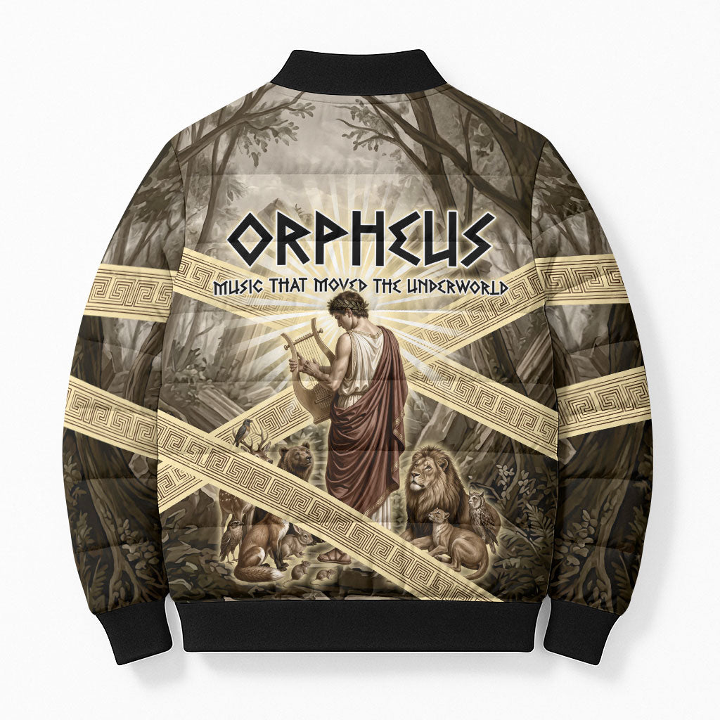 Orpheus Greek Mythology Lyre Musician Bomber Puffer Jacket Vintage Ancient Greek Meander Classical Statue