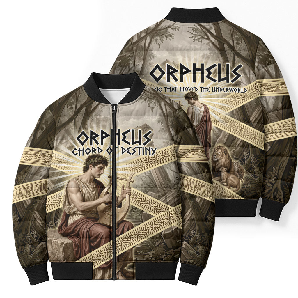 Orpheus Greek Mythology Lyre Musician Bomber Puffer Jacket Vintage Ancient Greek Meander Classical Statue