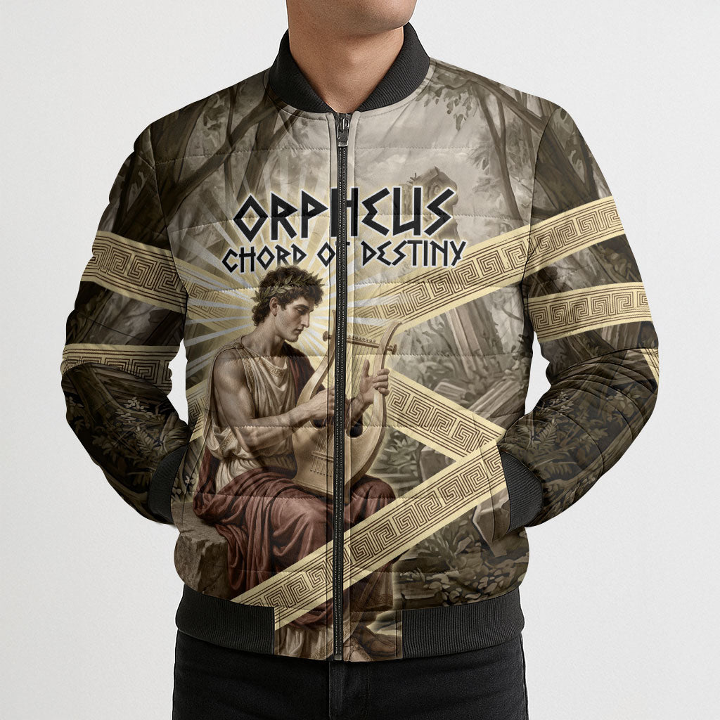 Orpheus Greek Mythology Lyre Musician Bomber Puffer Jacket Vintage Ancient Greek Meander Classical Statue