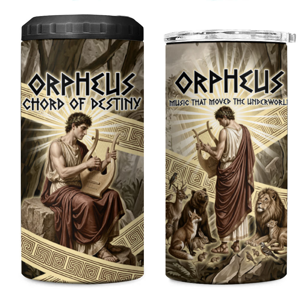 Orpheus Greek Mythology Lyre Musician 4 in 1 Can Cooler Tumbler Vintage Ancient Greek Meander Classical Statue