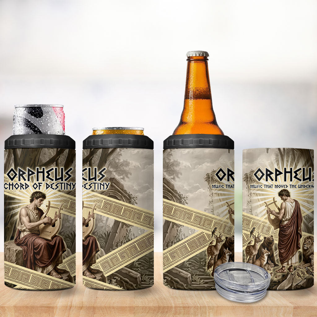 Orpheus Greek Mythology Lyre Musician 4 in 1 Can Cooler Tumbler Vintage Ancient Greek Meander Classical Statue