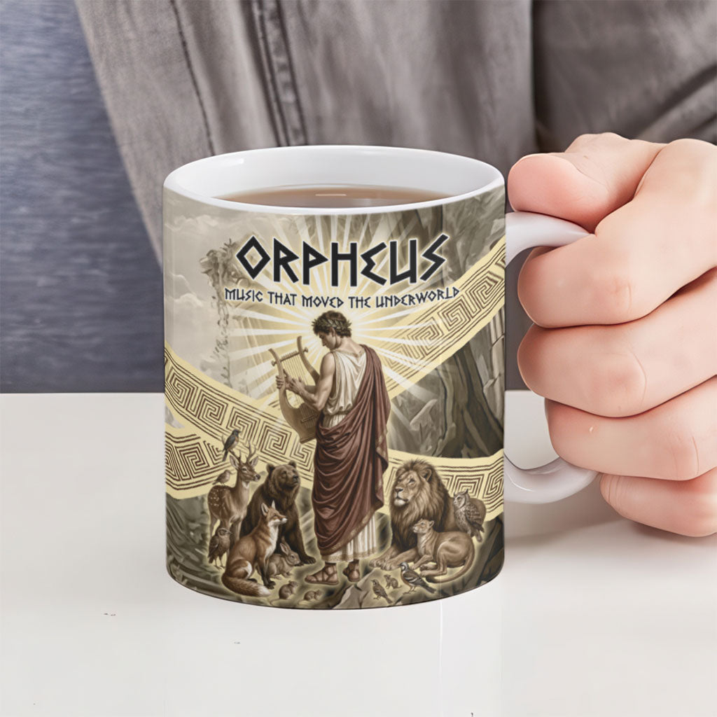 Orpheus Greek Mythology Lyre Musician Ceramic Mug Vintage Ancient Greek Meander Classical Statue