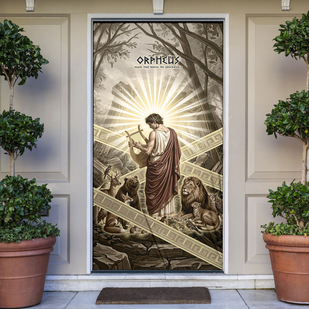 Orpheus Greek Mythology Lyre Musician Door Cover Vintage Ancient Greek Meander Classical Statue