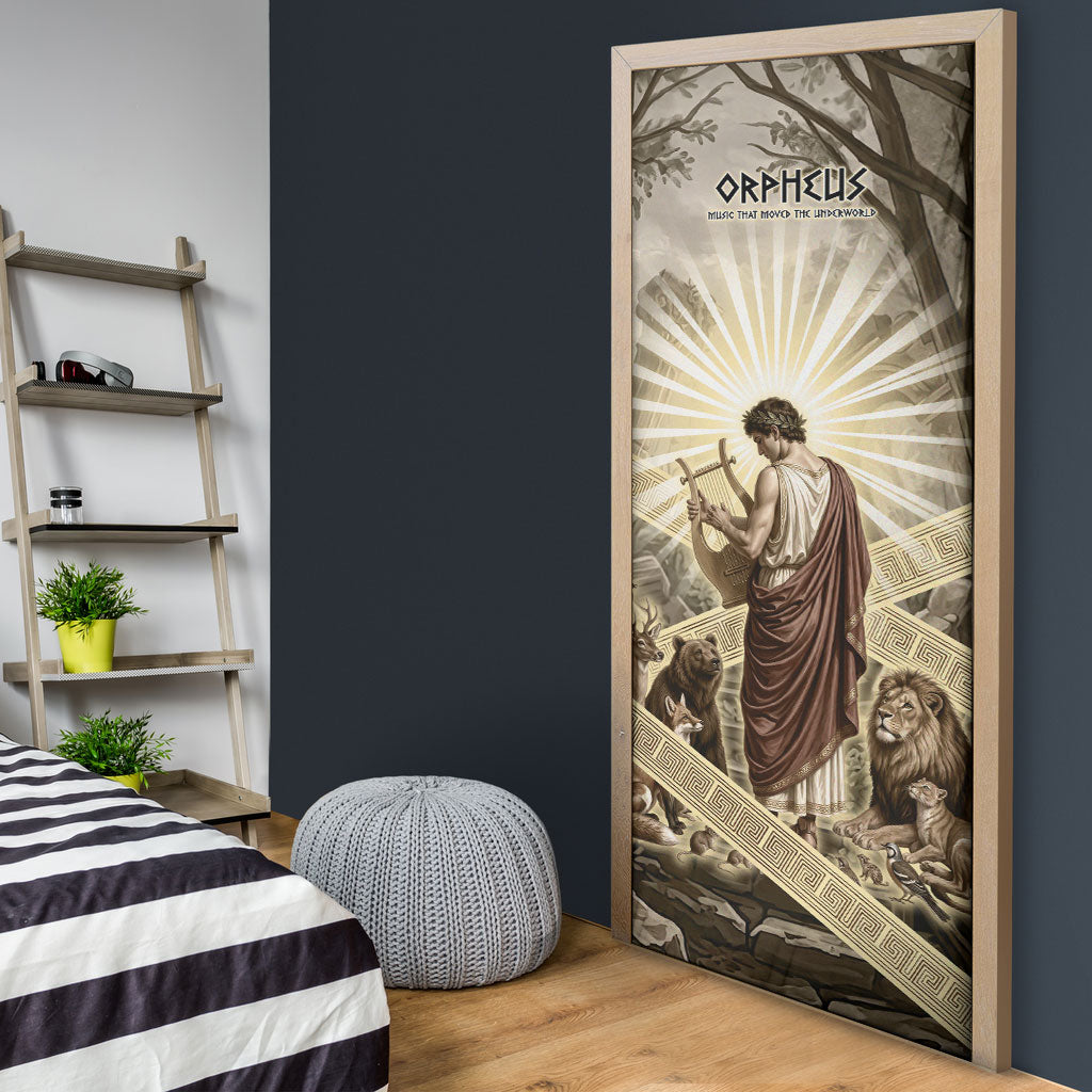 Orpheus Greek Mythology Lyre Musician Door Cover Vintage Ancient Greek Meander Classical Statue