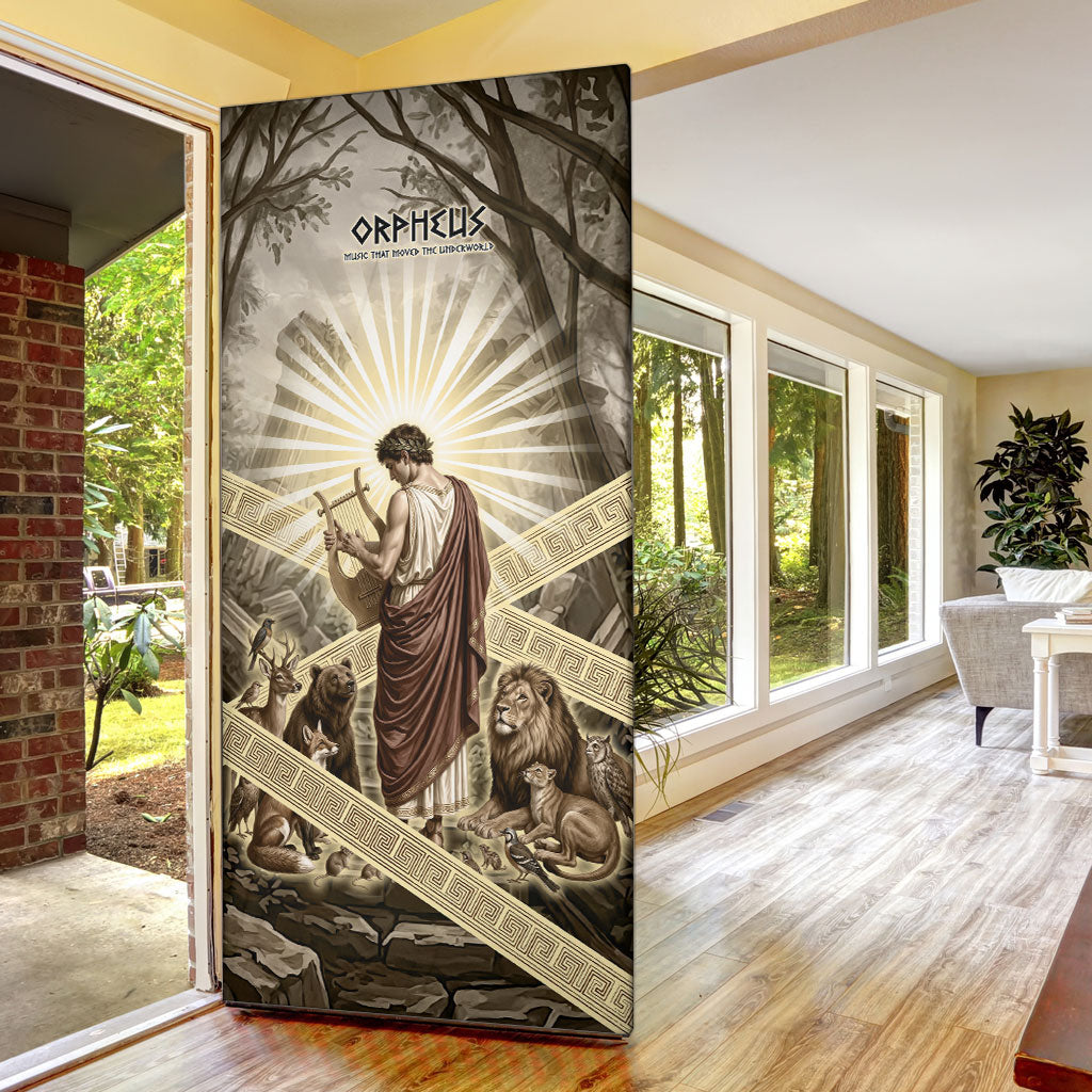 Orpheus Greek Mythology Lyre Musician Door Cover Vintage Ancient Greek Meander Classical Statue