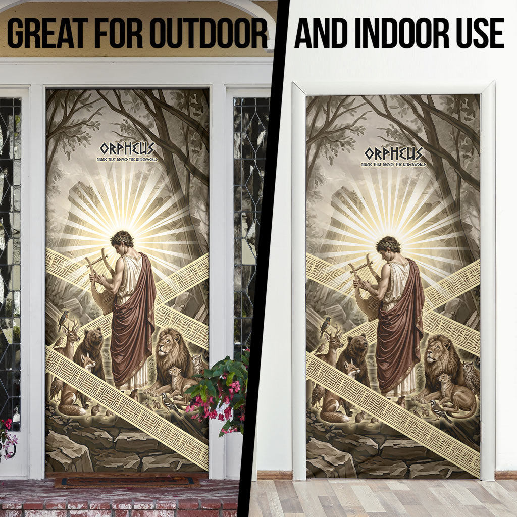Orpheus Greek Mythology Lyre Musician Door Cover Vintage Ancient Greek Meander Classical Statue