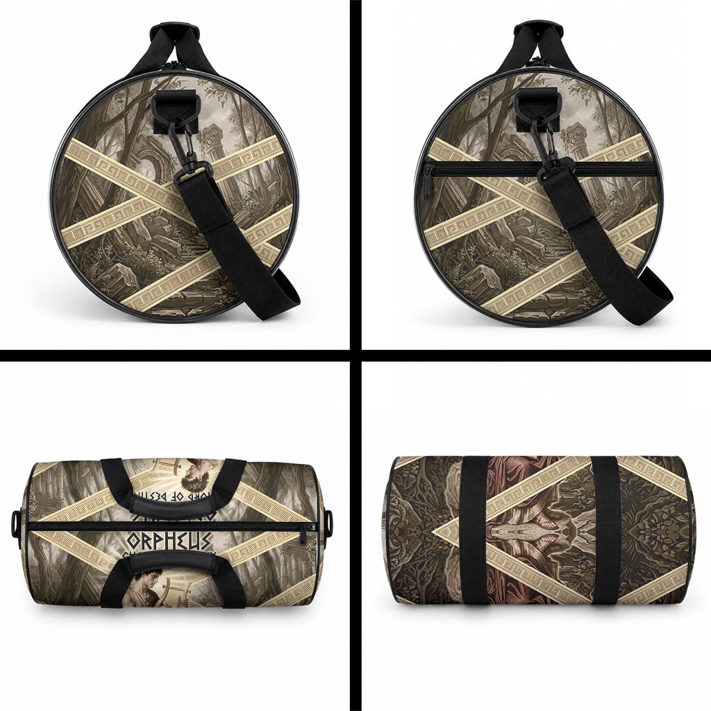 Orpheus Greek Mythology Lyre Musician Duffle Bag Vintage Ancient Greek Meander Classical Statue