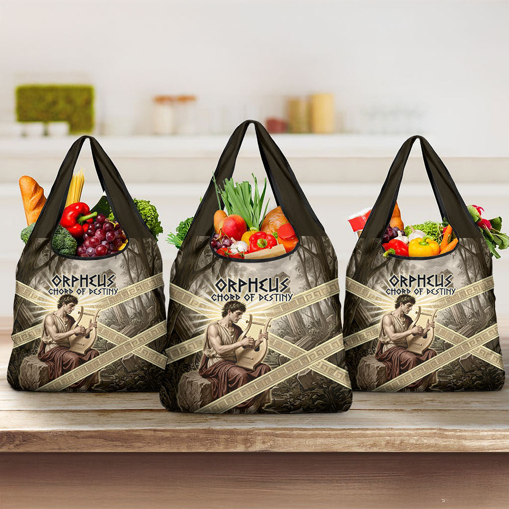 Orpheus Greek Mythology Lyre Musician Grocery Bag Vintage Ancient Greek Meander Classical Statue