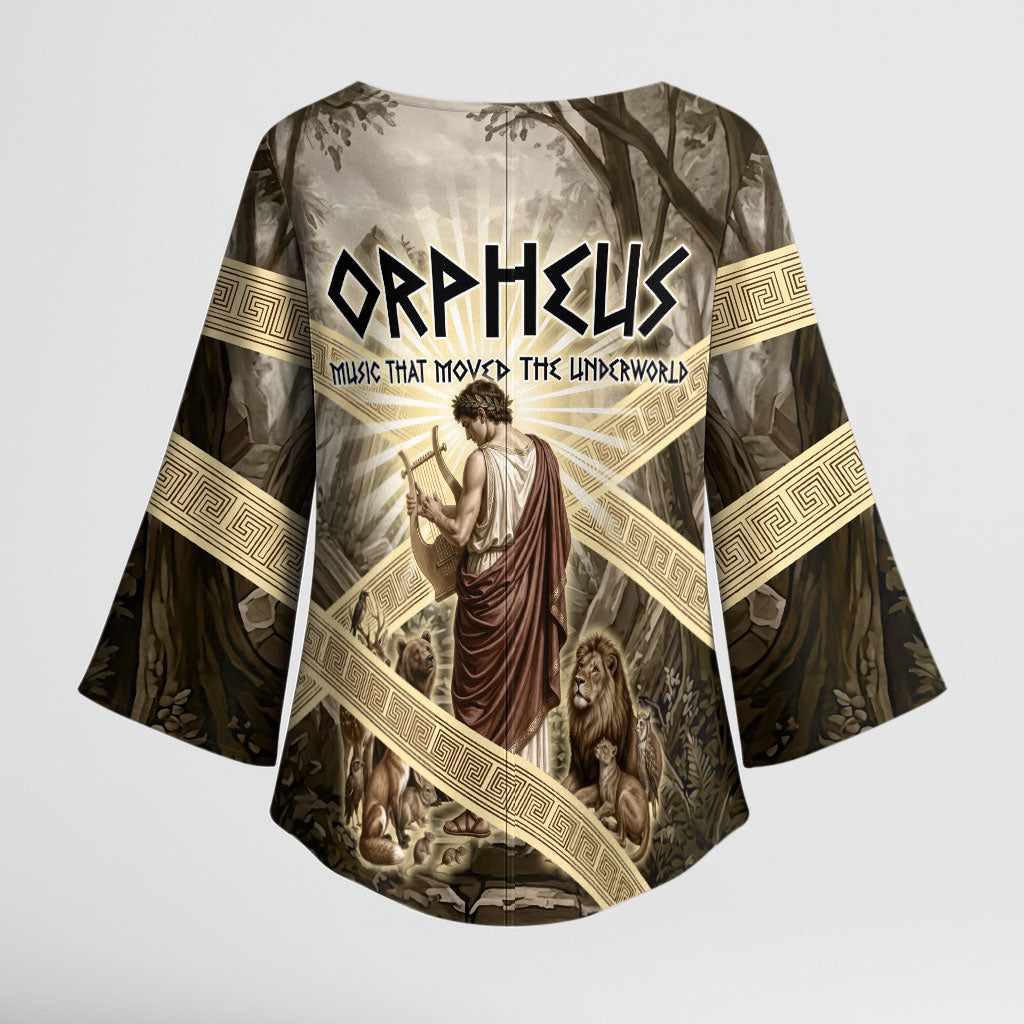 Orpheus Greek Mythology Lyre Musician Kimono Sleeve Blouse Vintage Ancient Greek Meander Classical Statue