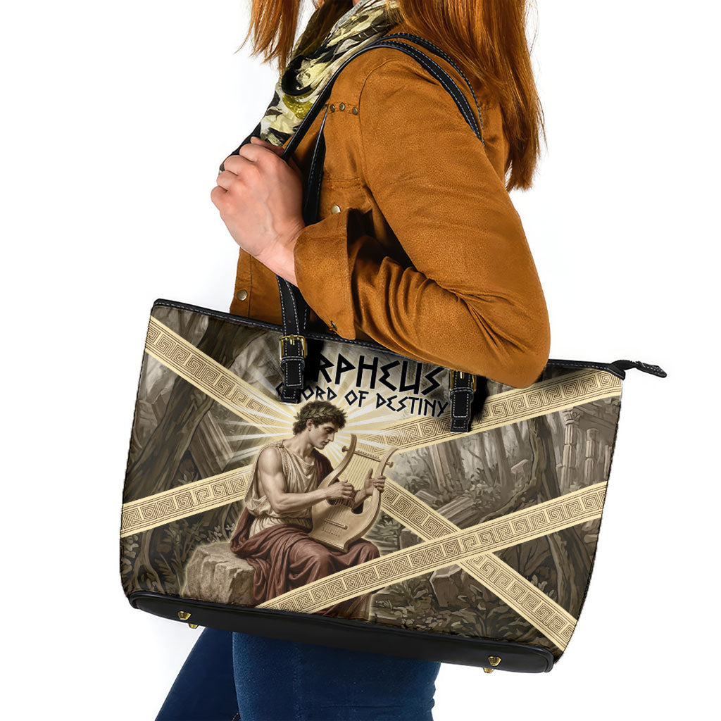 Orpheus Greek Mythology Lyre Musician Leather Tote Bag Vintage Ancient Greek Meander Classical Statue