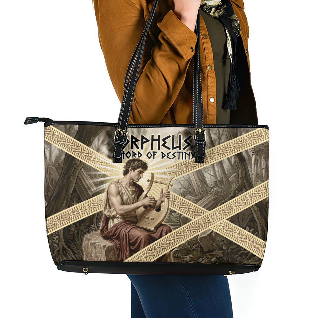 Orpheus Greek Mythology Lyre Musician Leather Tote Bag Vintage Ancient Greek Meander Classical Statue