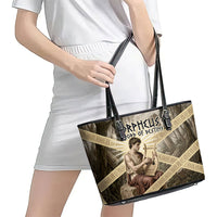Orpheus Greek Mythology Lyre Musician Leather Tote Bag Vintage Ancient Greek Meander Classical Statue