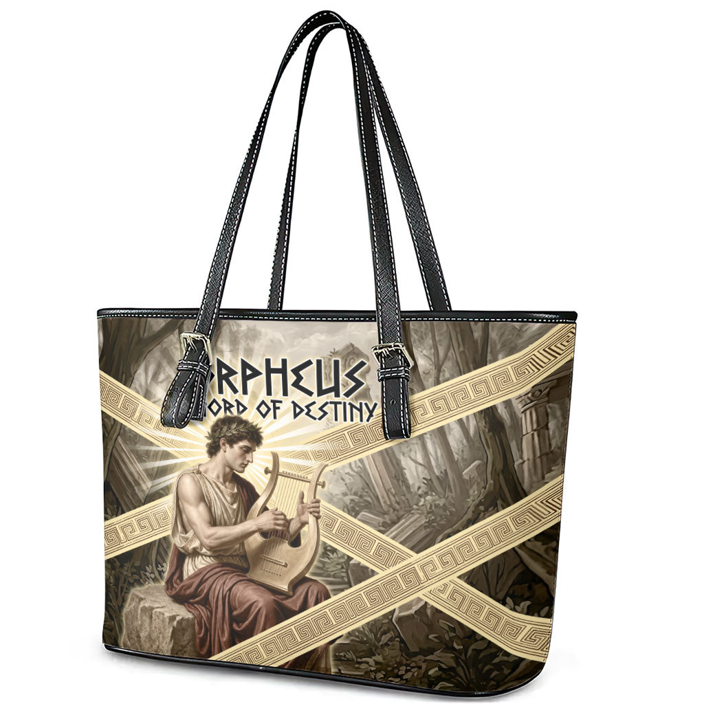 Orpheus Greek Mythology Lyre Musician Leather Tote Bag Vintage Ancient Greek Meander Classical Statue