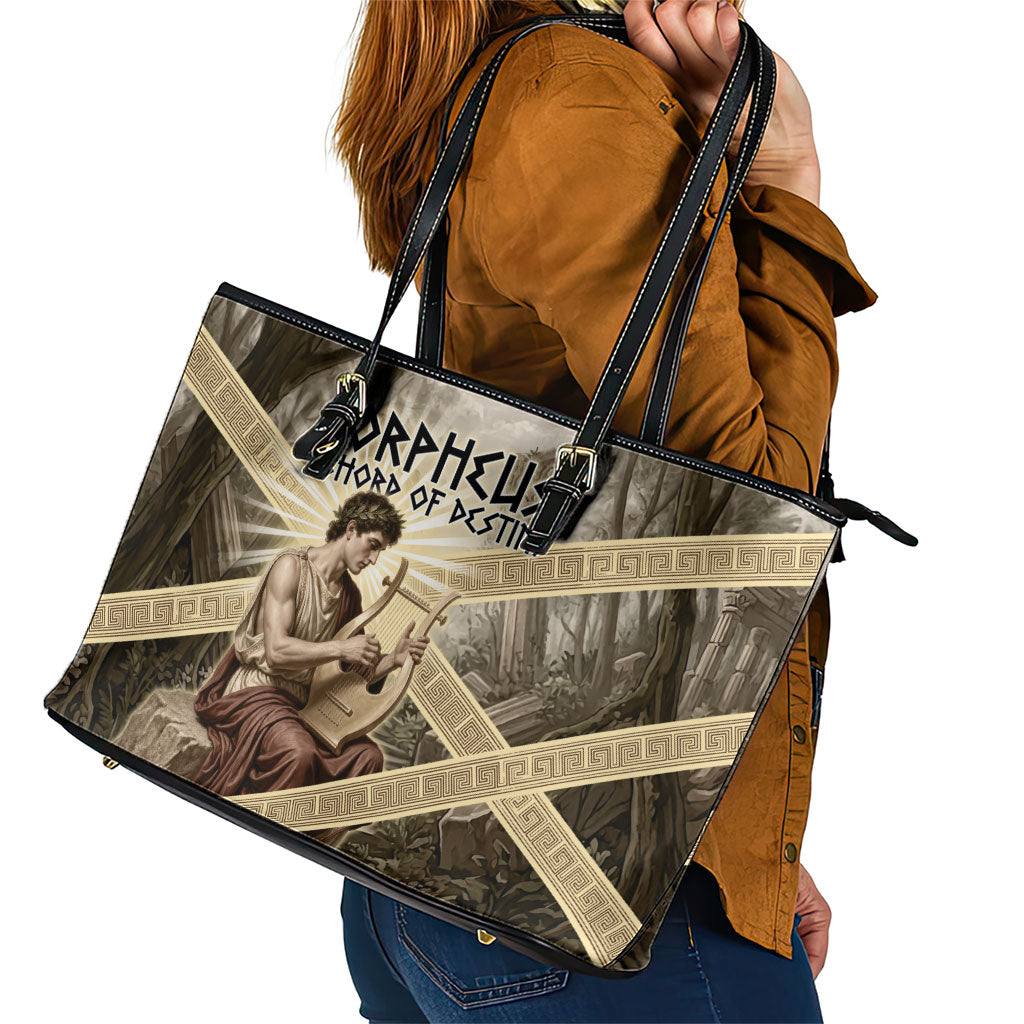 Orpheus Greek Mythology Lyre Musician Leather Tote Bag Vintage Ancient Greek Meander Classical Statue