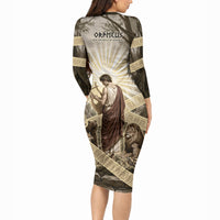 Orpheus Greek Mythology Lyre Musician Long Sleeve Bodycon Dress Vintage Ancient Greek Meander Classical Statue