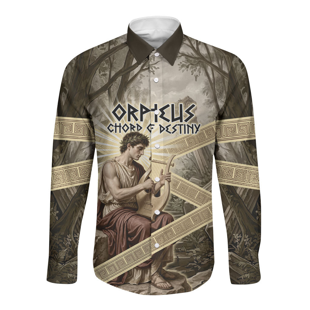 Orpheus Greek Mythology Lyre Musician Long Sleeve Button Shirt Vintage Ancient Greek Meander Classical Statue