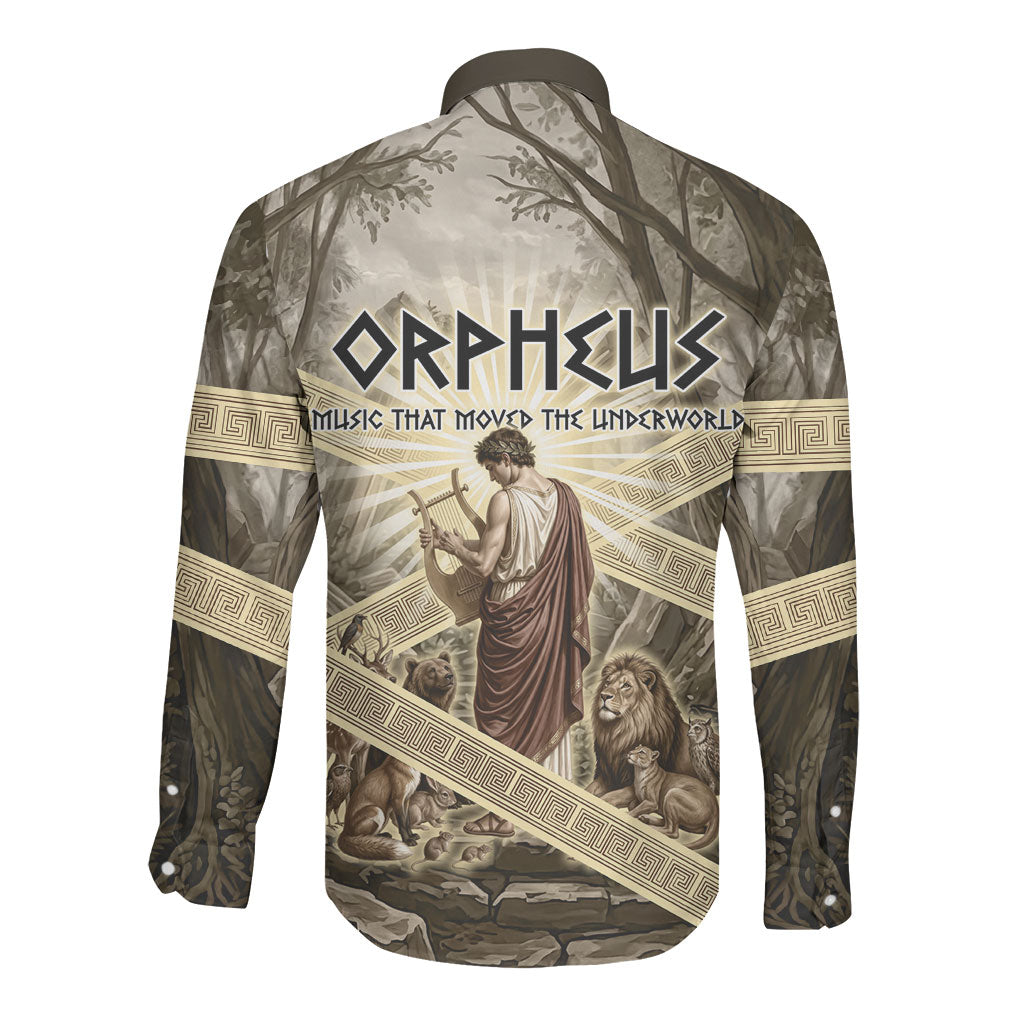 Orpheus Greek Mythology Lyre Musician Long Sleeve Button Shirt Vintage Ancient Greek Meander Classical Statue