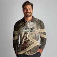 Orpheus Greek Mythology Lyre Musician Long Sleeve Polo Shirt Vintage Ancient Greek Meander Classical Statue