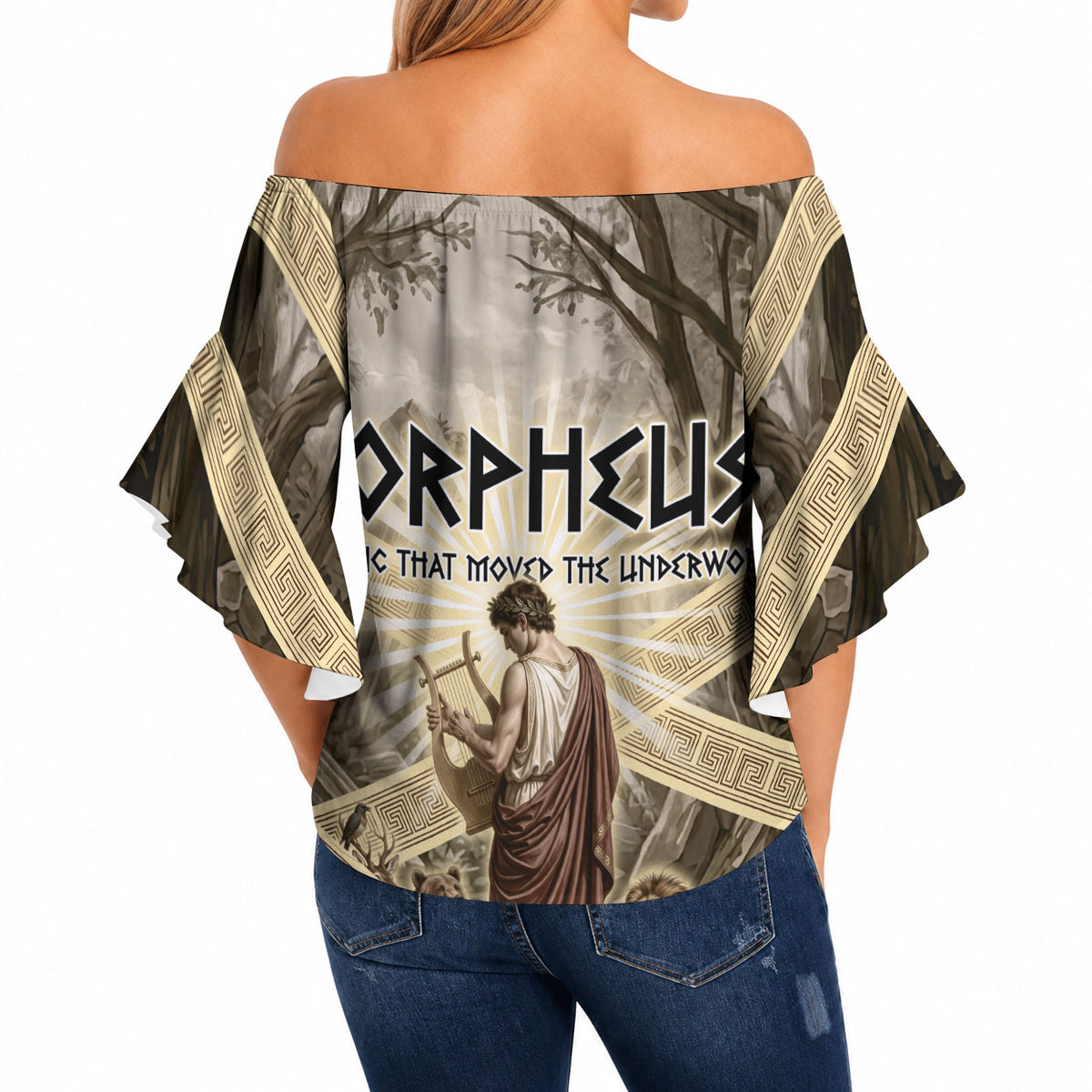 Orpheus Greek Mythology Lyre Musician Off Shoulder Wrap Waist Top Vintage Ancient Greek Meander Classical Statue