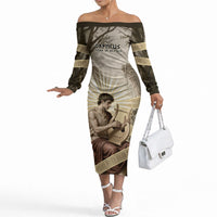 Orpheus Greek Mythology Lyre Musician Off The Shoulder Long Sleeve Dress Vintage Ancient Greek Meander Classical Statue