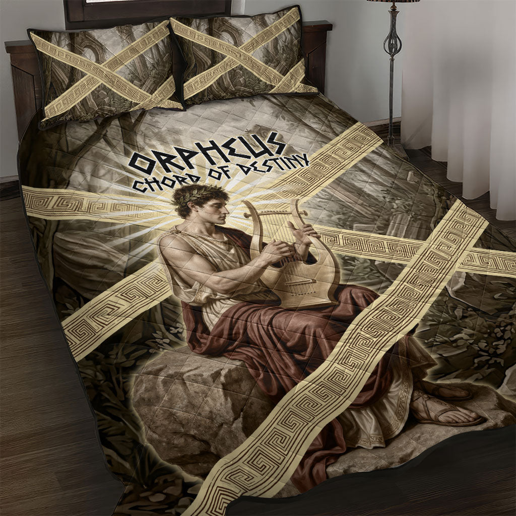 Orpheus Greek Mythology Lyre Musician Quilt Bed Set Vintage Ancient Greek Meander Classical Statue