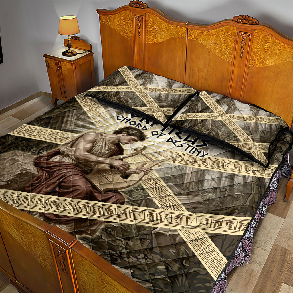 Orpheus Greek Mythology Lyre Musician Quilt Bed Set Vintage Ancient Greek Meander Classical Statue