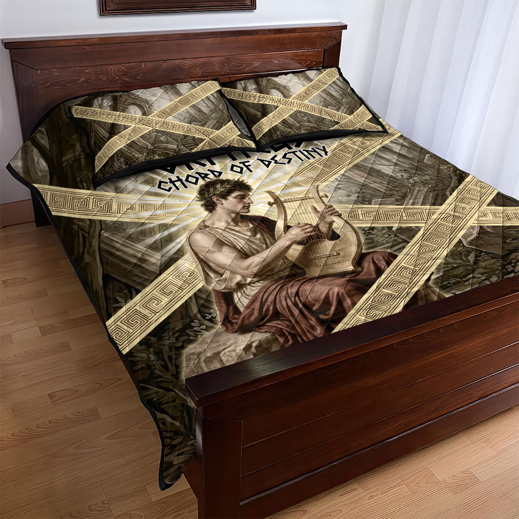 Orpheus Greek Mythology Lyre Musician Quilt Bed Set Vintage Ancient Greek Meander Classical Statue