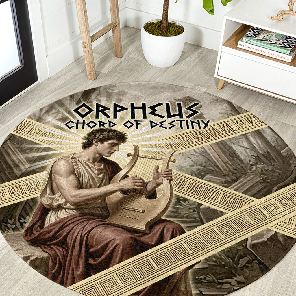 Orpheus Greek Mythology Lyre Musician Round Carpet Vintage Ancient Greek Meander Classical Statue