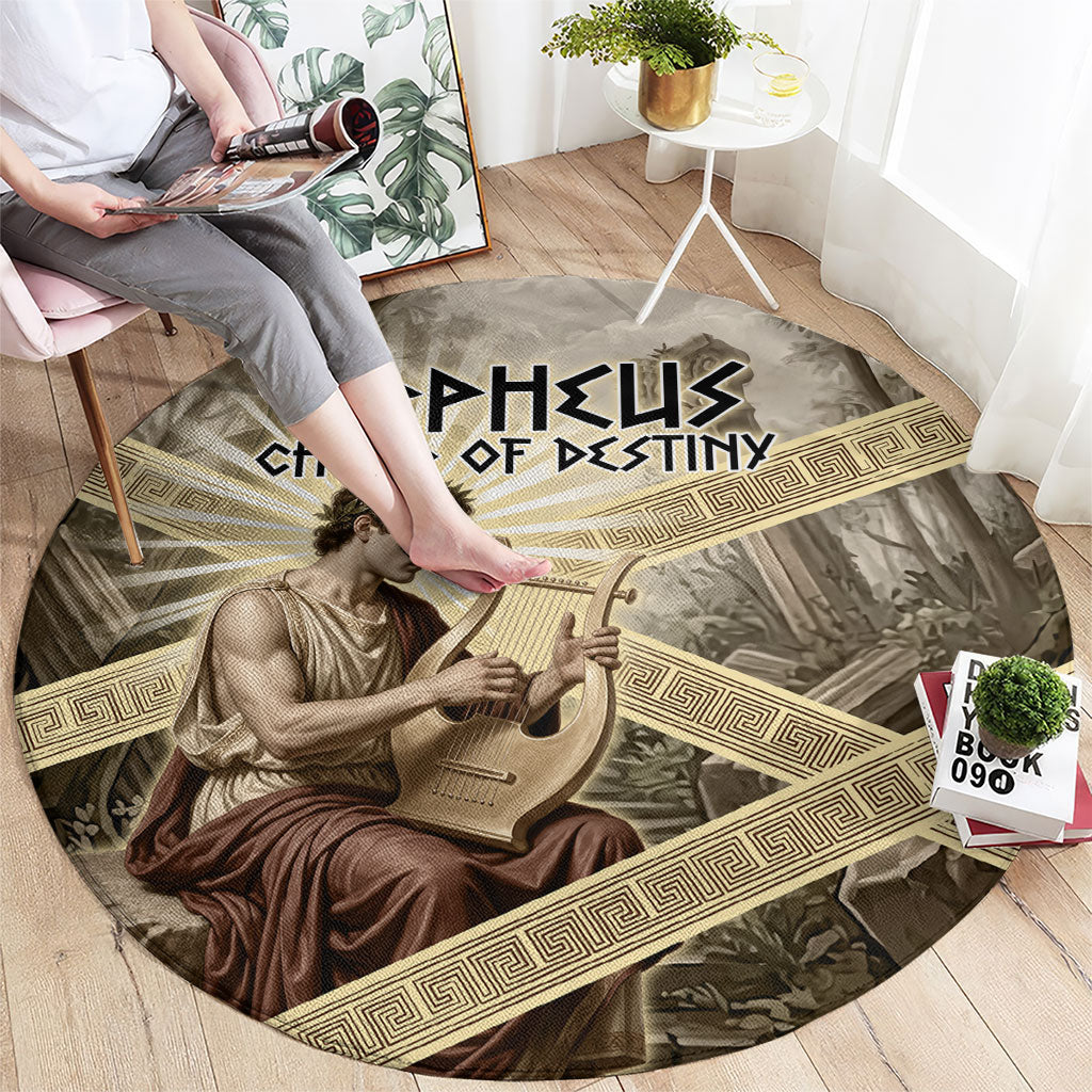 Orpheus Greek Mythology Lyre Musician Round Carpet Vintage Ancient Greek Meander Classical Statue