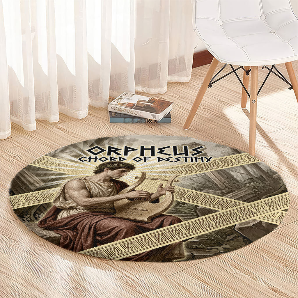 Orpheus Greek Mythology Lyre Musician Round Carpet Vintage Ancient Greek Meander Classical Statue