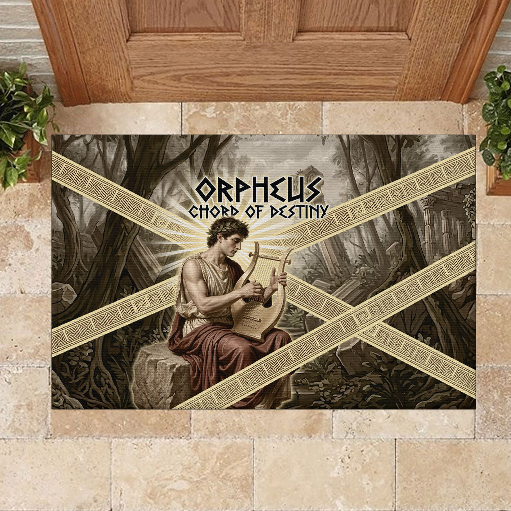 Orpheus Greek Mythology Lyre Musician Rubber Doormat Vintage Ancient Greek Meander Classical Statue