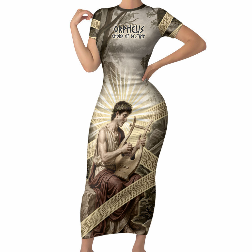 Orpheus Greek Mythology Lyre Musician Short Sleeve Bodycon Dress Vintage Ancient Greek Meander Classical Statue