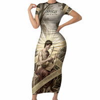 Orpheus Greek Mythology Lyre Musician Short Sleeve Bodycon Dress Vintage Ancient Greek Meander Classical Statue