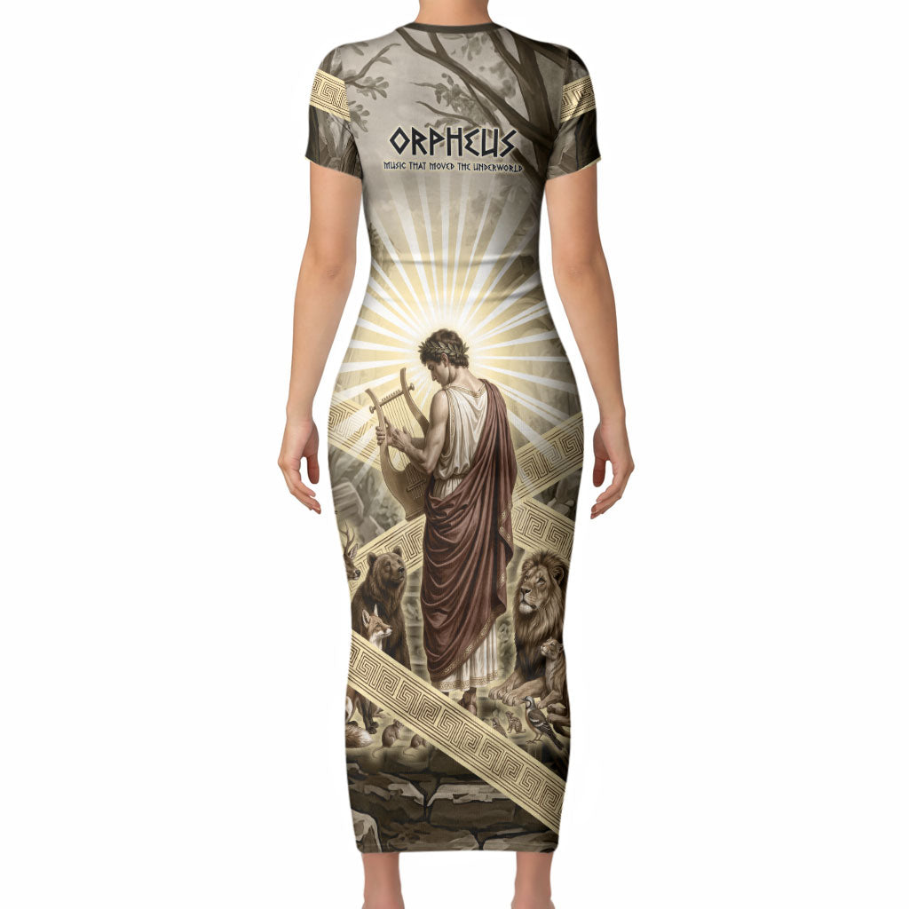 Orpheus Greek Mythology Lyre Musician Short Sleeve Bodycon Dress Vintage Ancient Greek Meander Classical Statue