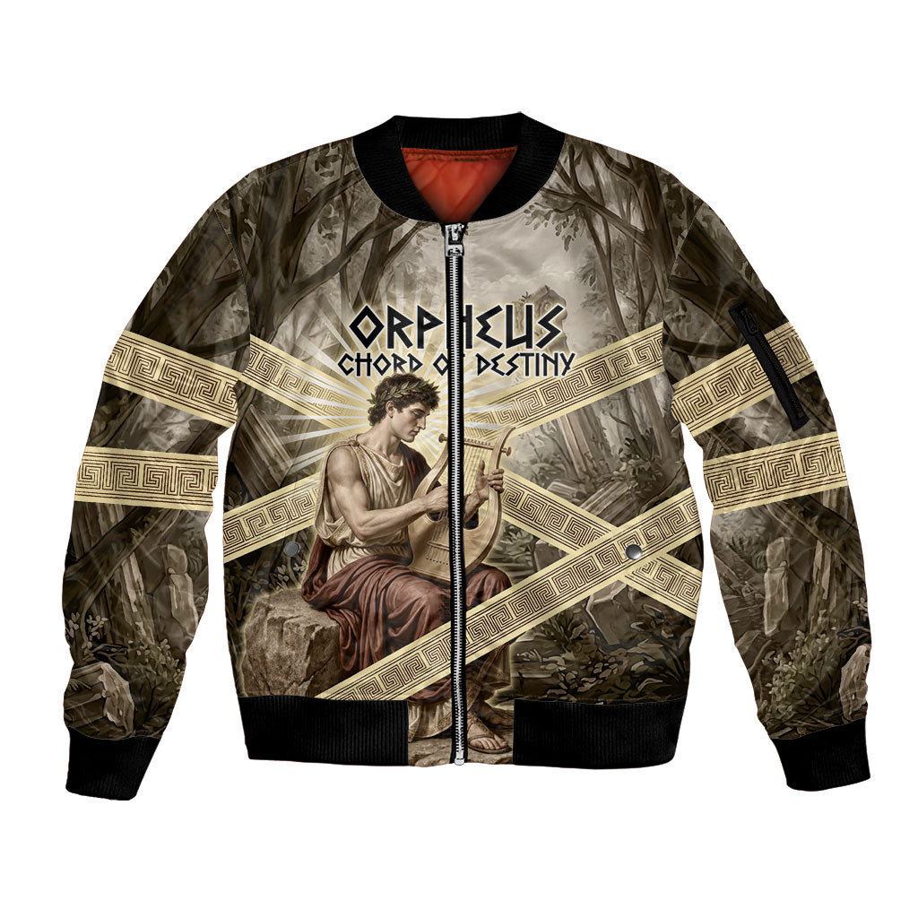 Orpheus Greek Mythology Lyre Musician Sleeve Zip Bomber Jacket Vintage Ancient Greek Meander Classical Statue