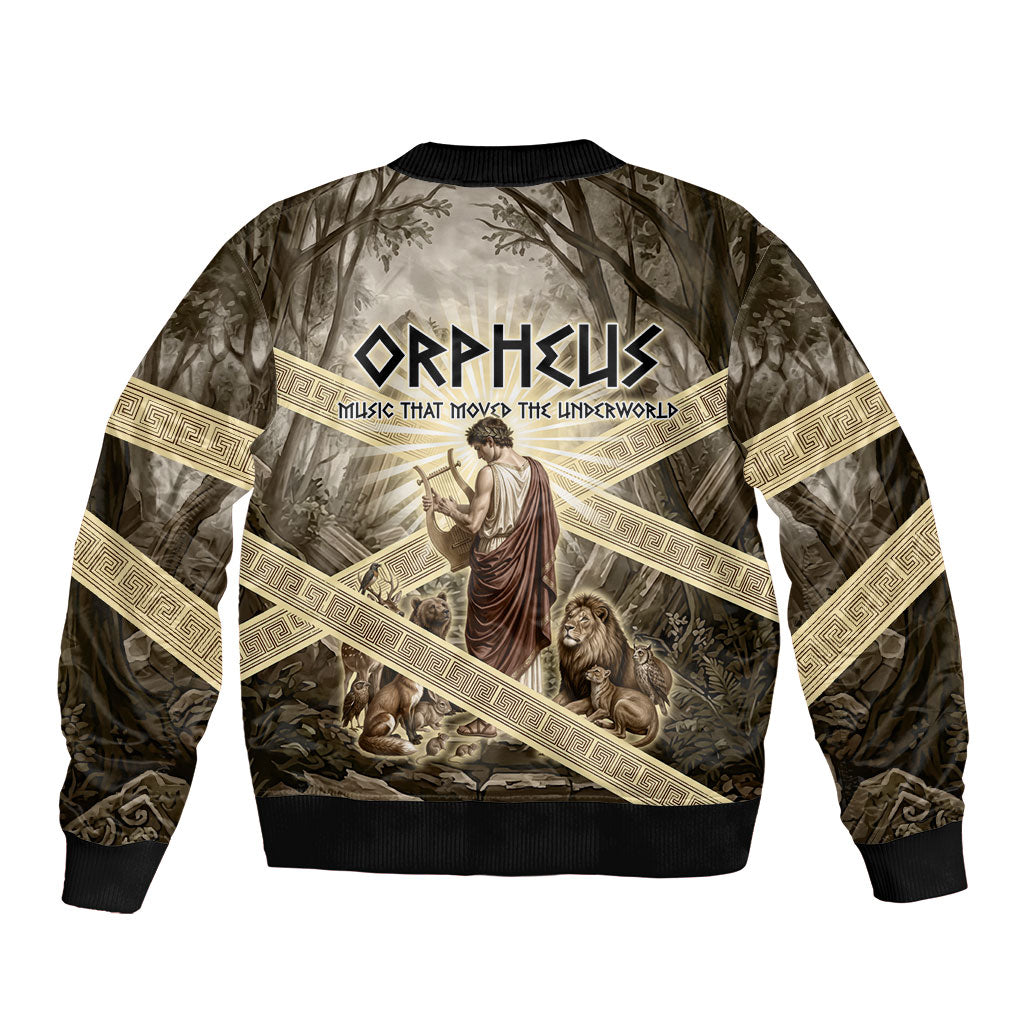 Orpheus Greek Mythology Lyre Musician Sleeve Zip Bomber Jacket Vintage Ancient Greek Meander Classical Statue