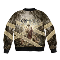 Orpheus Greek Mythology Lyre Musician Sleeve Zip Bomber Jacket Vintage Ancient Greek Meander Classical Statue