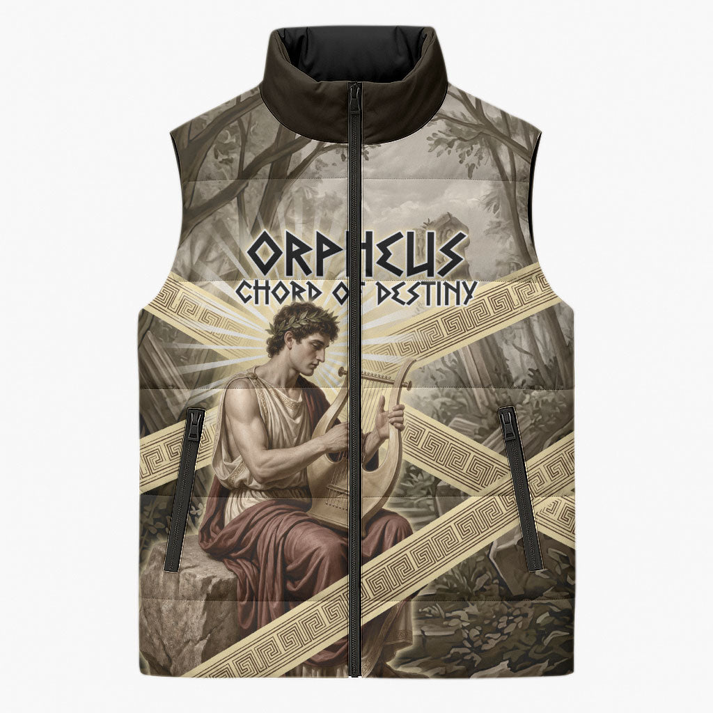 Orpheus Greek Mythology Lyre Musician Sleeveless Puffer Jacket Vintage Ancient Greek Meander Classical Statue