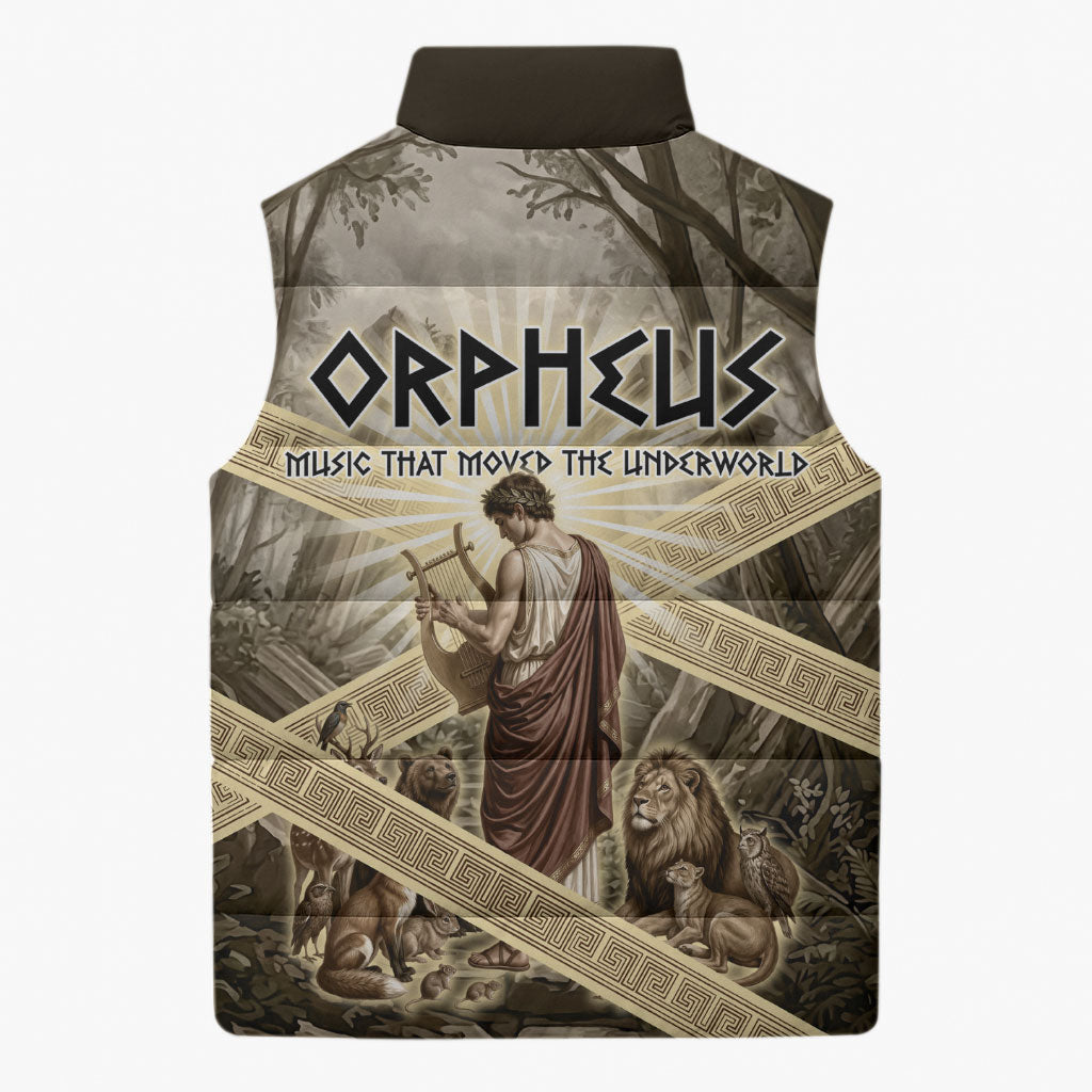Orpheus Greek Mythology Lyre Musician Sleeveless Puffer Jacket Vintage Ancient Greek Meander Classical Statue