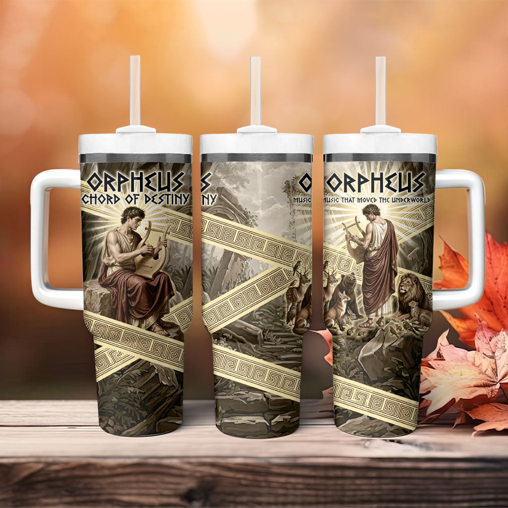 Orpheus Greek Mythology Lyre Musician Tumbler With Handle Vintage Ancient Greek Meander Classical Statue