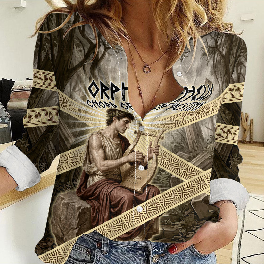 Orpheus Greek Mythology Lyre Musician Women Casual Shirt Vintage Ancient Greek Meander Classical Statue