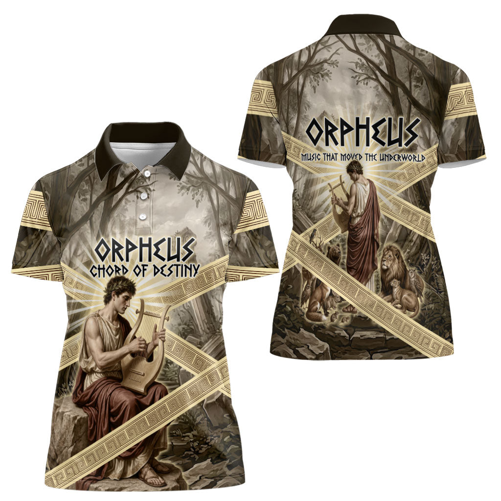 Orpheus Greek Mythology Lyre Musician Women Polo Shirt Vintage Ancient Greek Meander Classical Statue